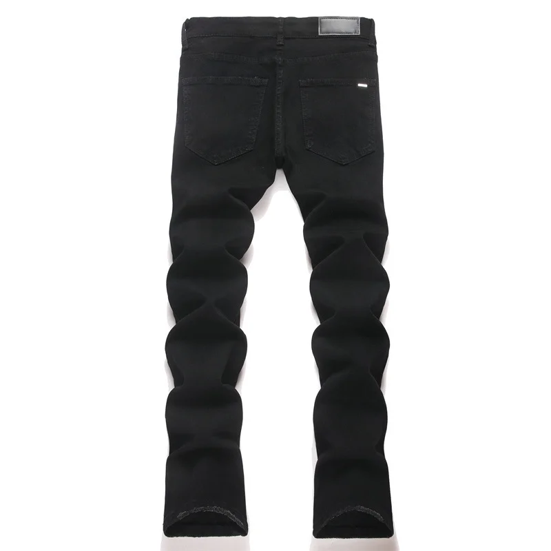 Men's Fashion High Street Punk Style Hip Hop Jeans Pants With Star Patchwork Fashion Slim Fit Stretchy Denim Trousers With Rivet