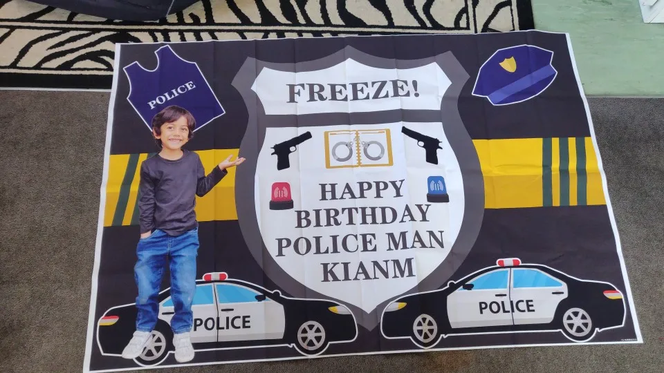 Laeacco Police Gun Photo Backgrounds Baby Cartoon Birthday Party Freeze Banner Child Portrait Personalized Photography Backdrop