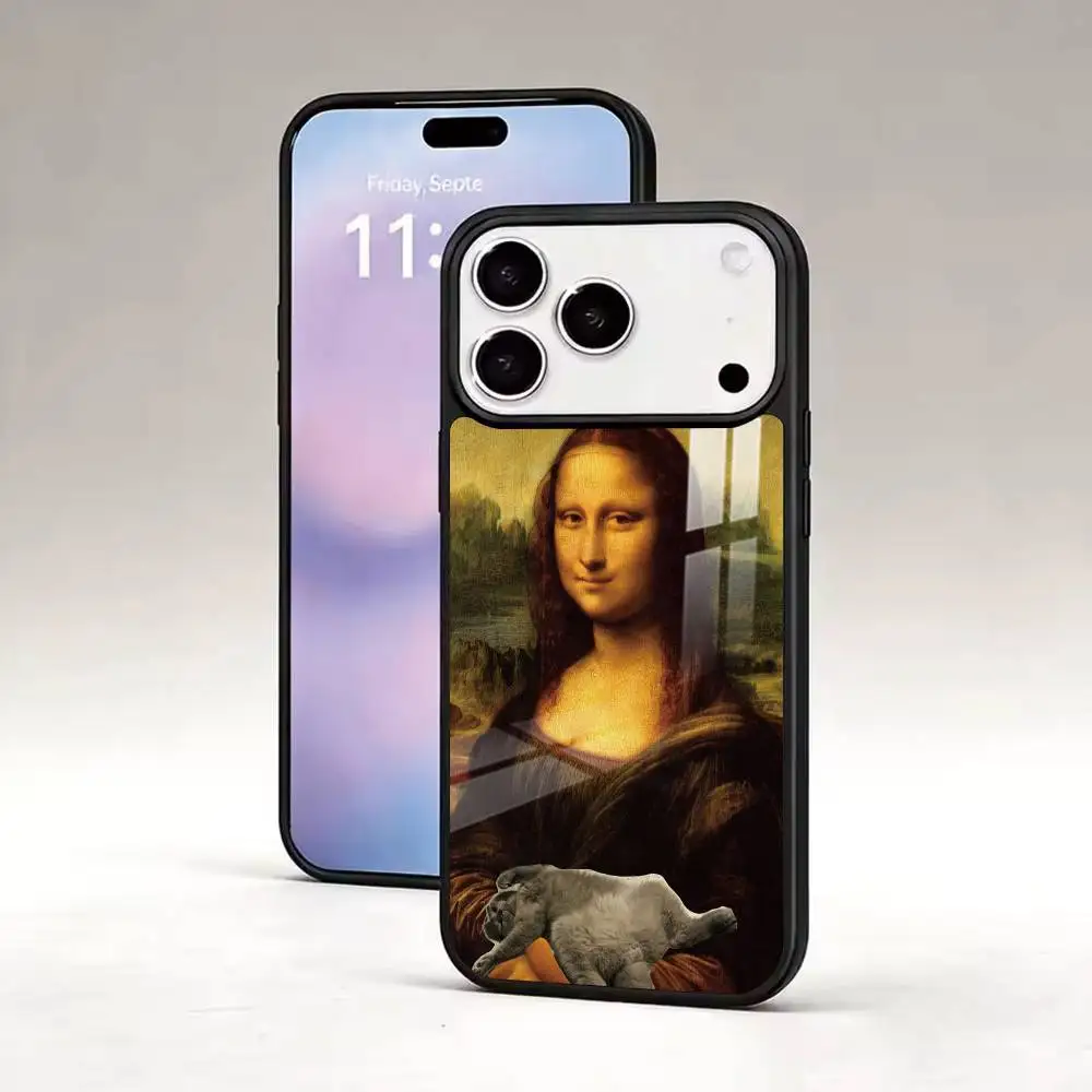 M-Mona Lisa Pat Cat Art Phone Case For iPhone17,16,15,14,13,12,11 Plus,Pro Magnetic Supports Magnetic Wireless Charging