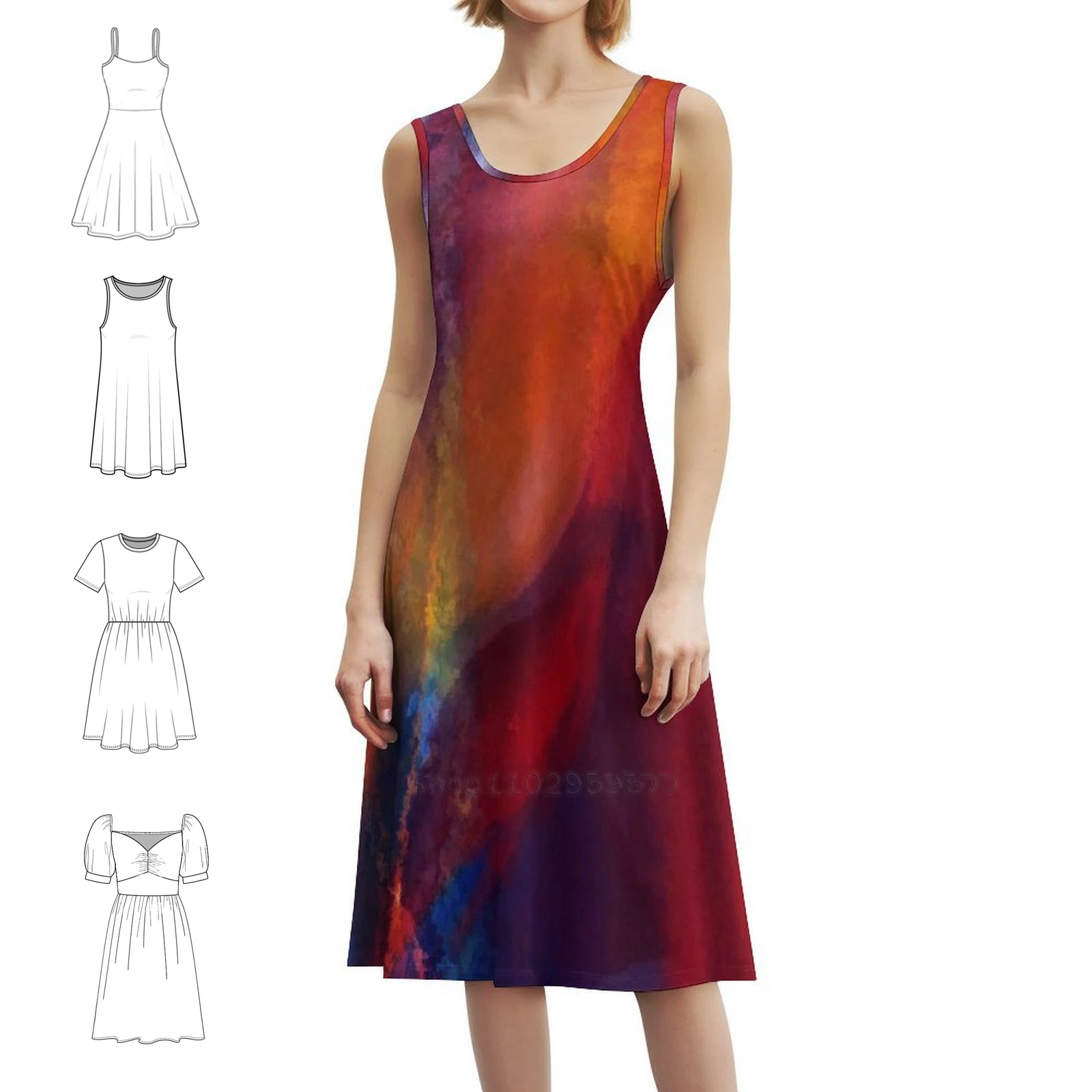 فستان رقص الألوان على شكل حرف a فستان بفتحة عنق على شكل قلب فستان أنيق للحفلات الصيفية للنساء لوحة تجريدية تجريدية