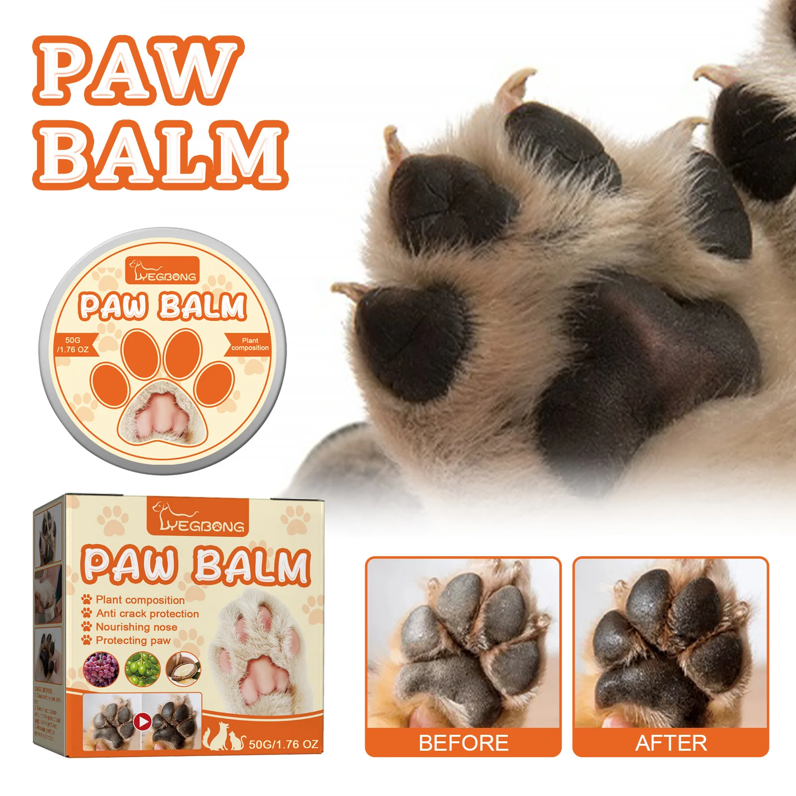 50g Pet Paw Balm Cat Dog Moisturizing Claw Cream Pet Foot Pads Prevent Cracking Noses Paws Moisturizer Cream Pet Supplies