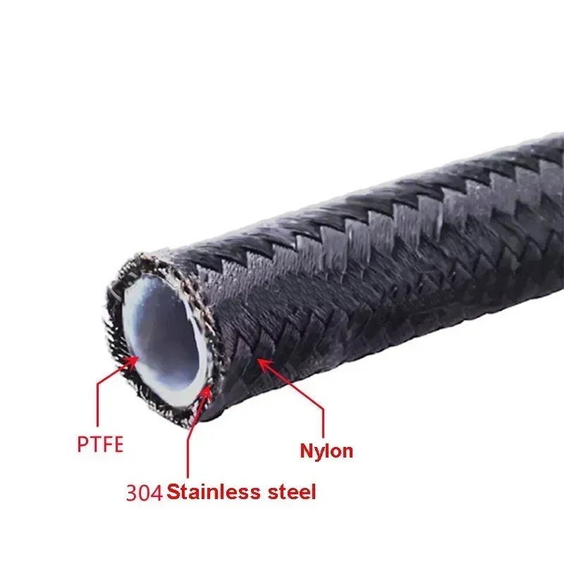 1-6M(3-19.6FT) 3AN 4AN 6AN 8AN 10AN E85 PTFE Fuel Hose Oil Gas Cooler Line Engine Pipe Brake Tube Nylon Stainless Steel Braided