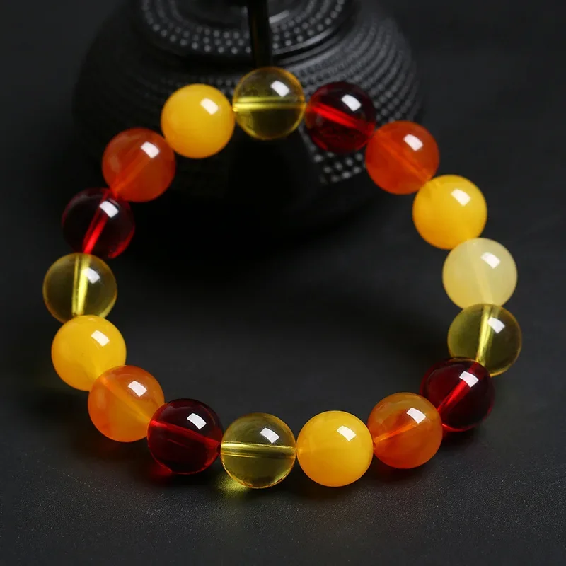 Beeswax Amber Colorful Multi Treasure Bracelet Gold Flower Pearl Natural Amber Men and Women's Hand Ornaments Buddha Beads