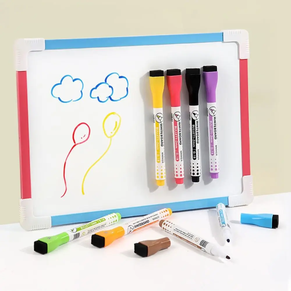 Erasable Magnetic Whiteboard Marker with Brush Whiteboard Graffiti Whiteboard Pen Multi-Color Art Stationery Art Marker Pen