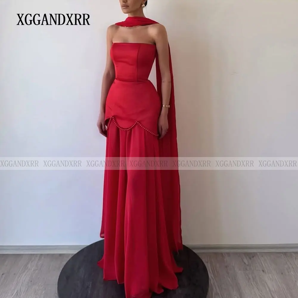 Abito da ballo bicolore personalizzato 2025 senza spalline donna formale abito da sera lungo da sera in chiffon perle senza maniche in bianco e nero