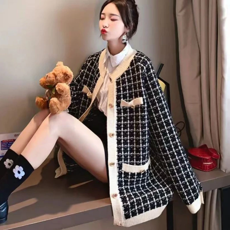 Autumn and winter new casual loose knit cardigan women's small fragrant sweater coat