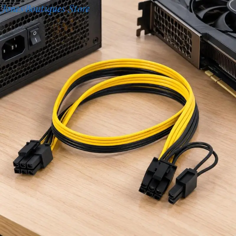 Yellow and Black GPU Power Cable with 18AWG Wire, Tinned Conductors, PVC Insulation and a Split 6+2-Pin End for GPU Inputs W8KE