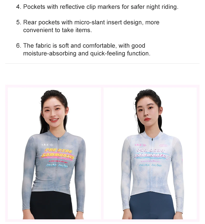INBIKE Neues Damen-Fahrradtrikot für Frühling und Sommer, dünn, langärmlig, atmungsaktiv, professionelles Rennrad-Oberteil mit drei Rückentaschen – Detail 3