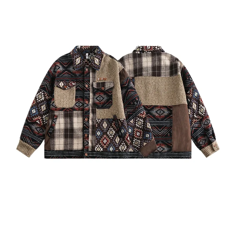 2025 new men clothing ethnic style vintage splicing lapel collar vintage jacket men's trendy brand casual design jacket Beianji