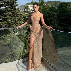 Glitter Women's Sexy Evening Dresses Mermaid Off Shoulder Italian Noodle Shoulder Strap Princess Prom Gown Cocktail Party Dress