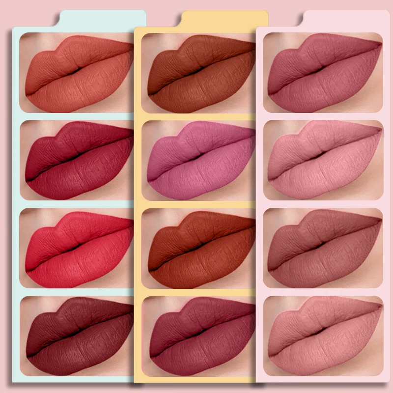 12Colors Lipgloss Matte Lipstick Soft Moisturizing Red Nude Pink Melting Lip Cream Waterproof Makeup Not Fade Lip Gloss Liptint