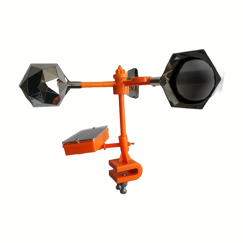 جهاز طارد الطيور العاكس الذي يعمل بالطاقة الشمسية مع صندوق صوت - برتقالي، مثالي للحدائق والمزارع والبساتين