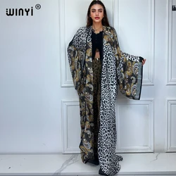 WINYI new Leopard print Kimonos loose dresses for woman Africa boho Cardigan beach outfits cover up long down coat party dress