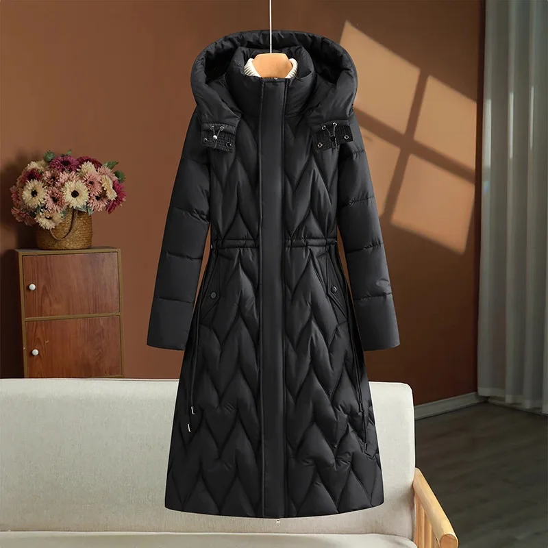 Giacca in cotone leggero Cappotto in piumino di cotone di media lunghezza da donna Capispalla invernale con design alla vita dimagrante alla moda