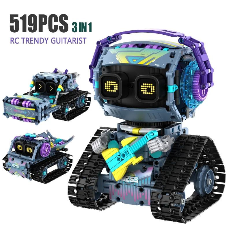 

519PCS Integrated Robot Trendy Guitarist 3in1 Programming Remote Control Electric Assembly Building Block Model Toy Boy Gift