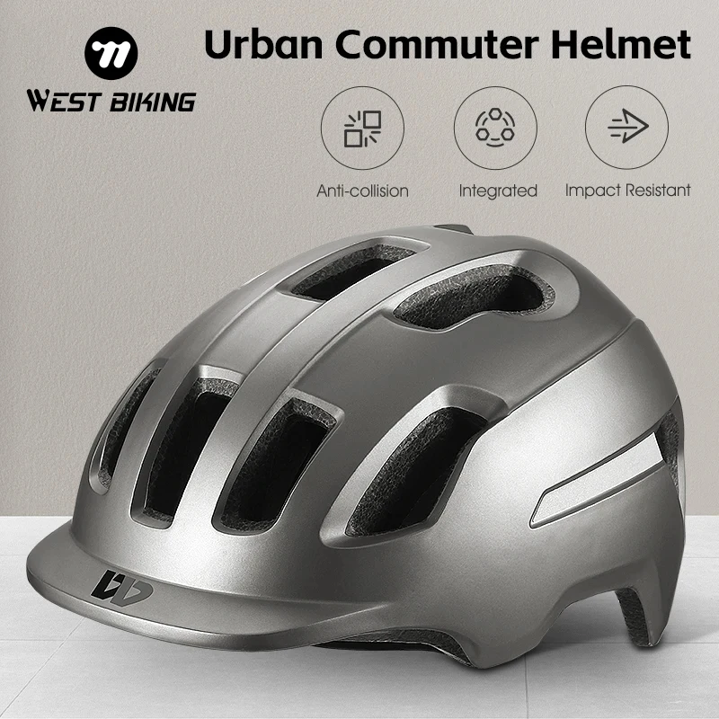 WEST BIKING Cycling Commuter Helmet With Brim Sun Protection Breathable Bike Safety Cap Integrated Molding Unisex Bicycle Helmet