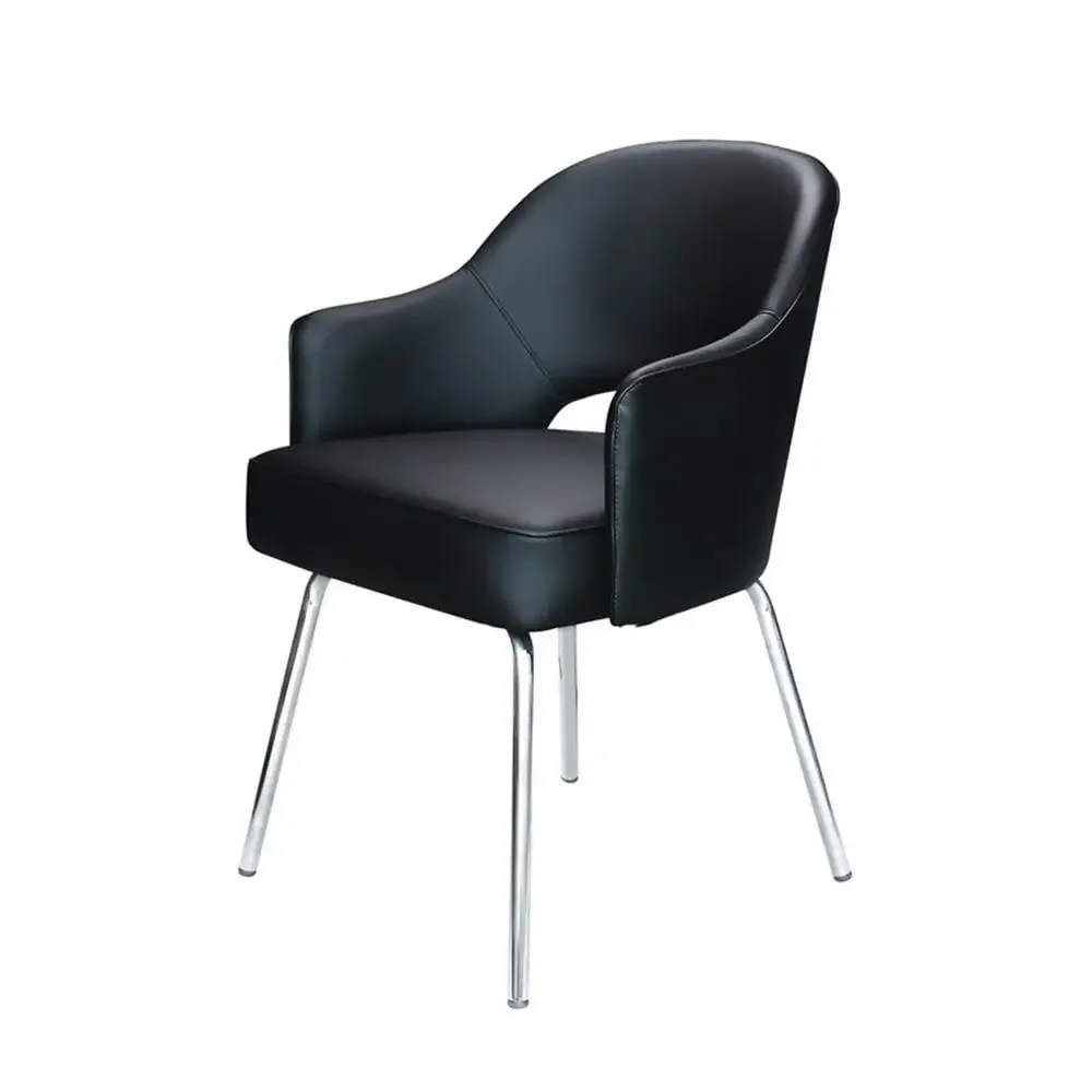 Black Vinyl Guest Chair Comfortable Breathable 4-Leg Chrome Base 275lb Weight Limit B489C-BK