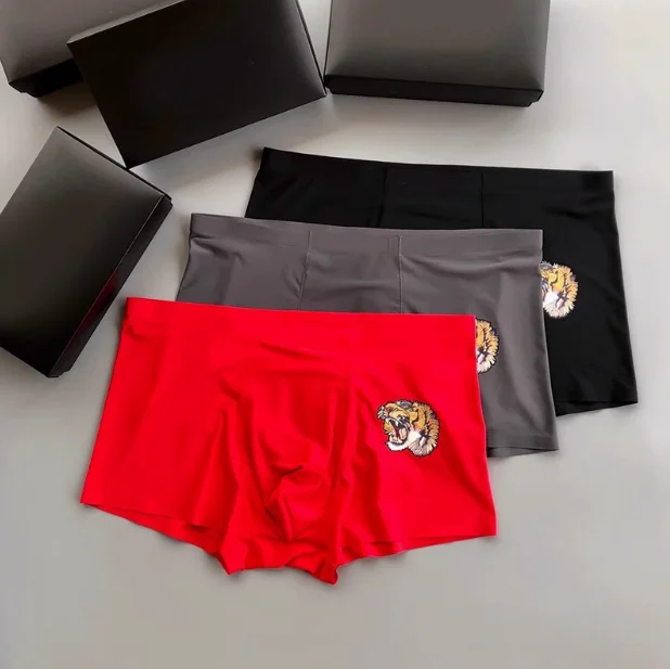 2025 New High end Ice Silk Men's Underwear One piece Silk Breathable Flat Corner Pants, Three Strips per Box
