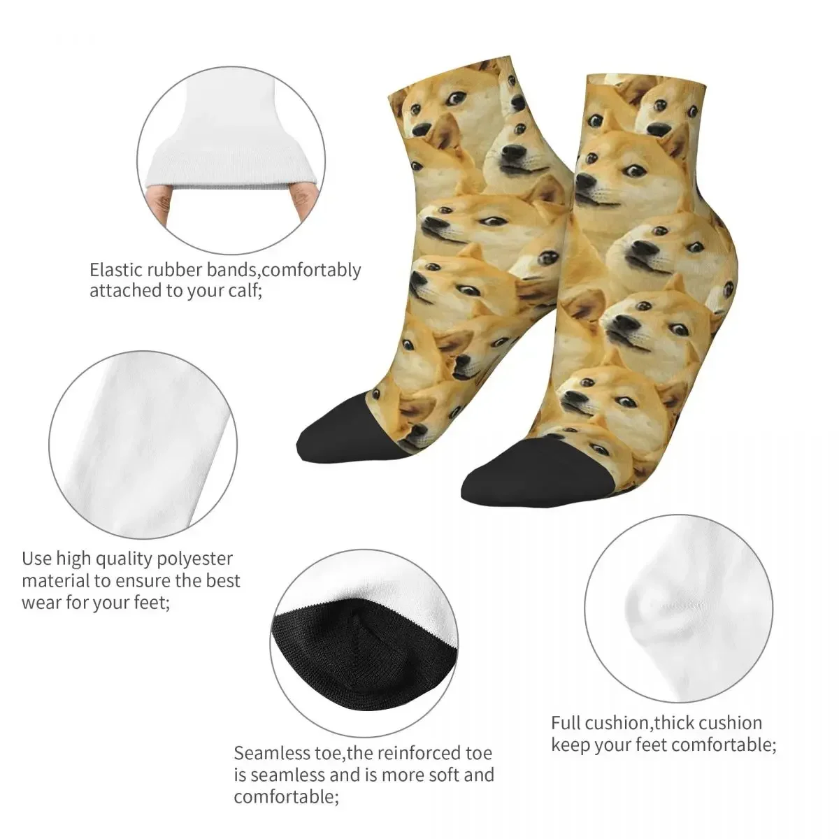 Doge Wow Pattern Shiba Inu Doggo Dog Meme Montage Socks Harajuku Sweat Absorbing Stockings All Season Socks for Man Woman