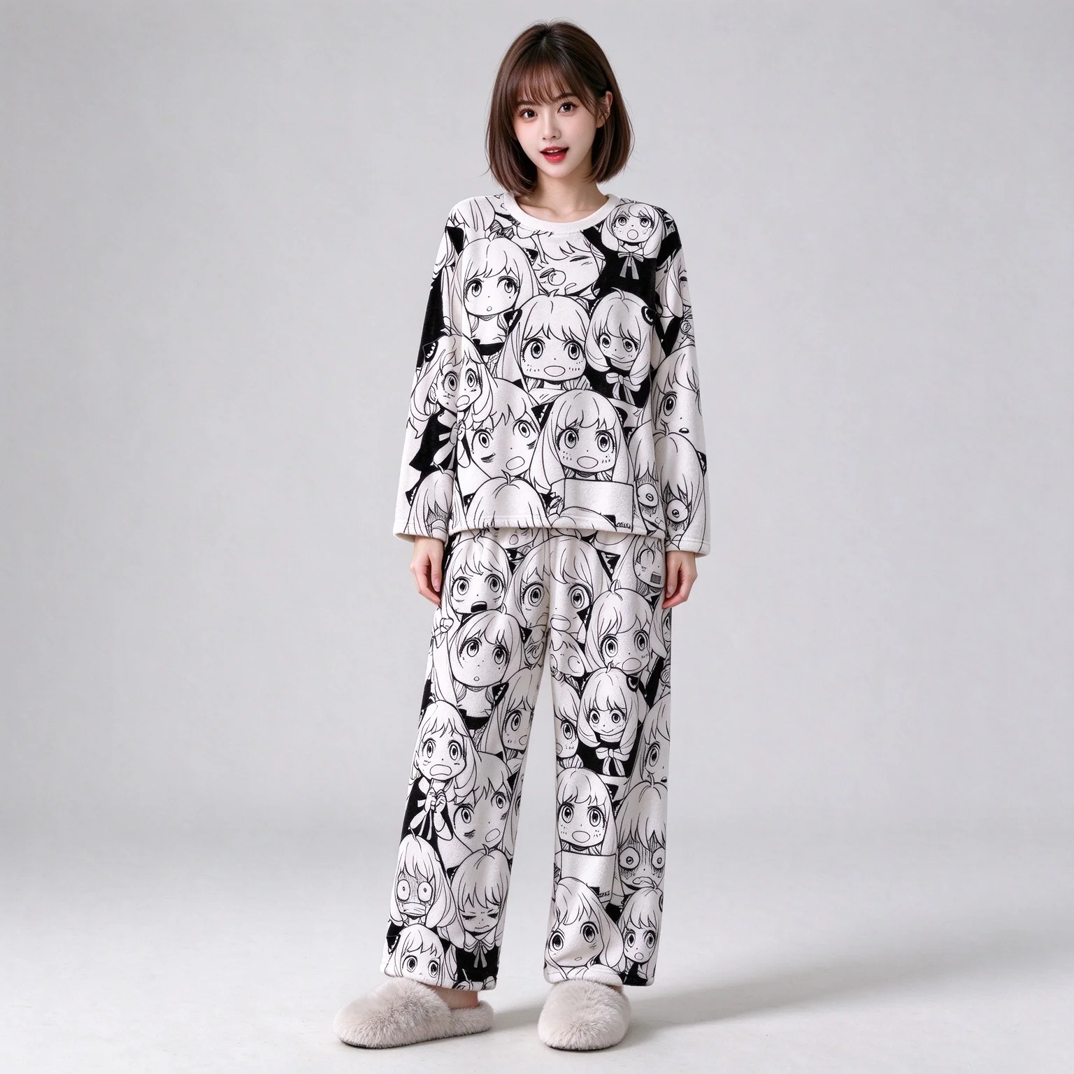 2026 New Women's Spring and Autumn Winter Clothing Sweet Trendy Spy Play Home Ania Fujie Printed Sleepwear Home Parent Child Set