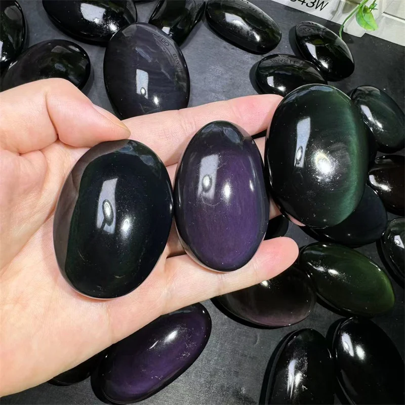 Natural Wholesale Price Crystal Worry Stone Rainbow Obsidian Palm Stone  for Healing，Halloween &Christmas Day Gift