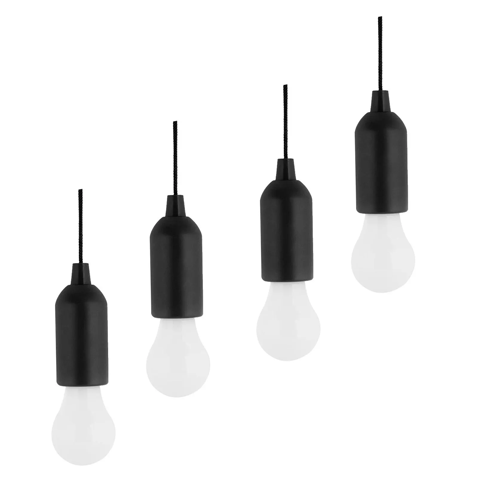 4Pcs LED Pull Cord Lights Powered Portable White Hanging Bulbs Perfect for Closets Patios Camping Garages