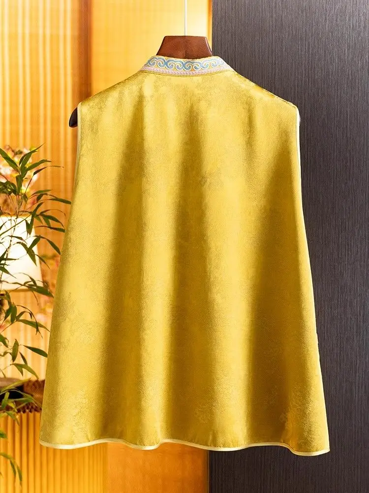 الحرير الساتان المطرزة سترة المرأة النمط الصيني Vintage سترة جاكار بلا أكمام بلوزات الرجعية الإناث الخريف موضة جديدة #4