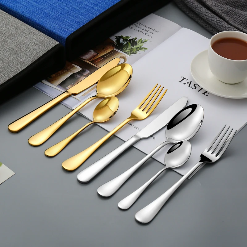 24Pcs High Quality Gold Tableware Set 304 Stainless Steel Cutlery Set Knife Fork Spoon Dinnerware Set Silverware Flatware Set