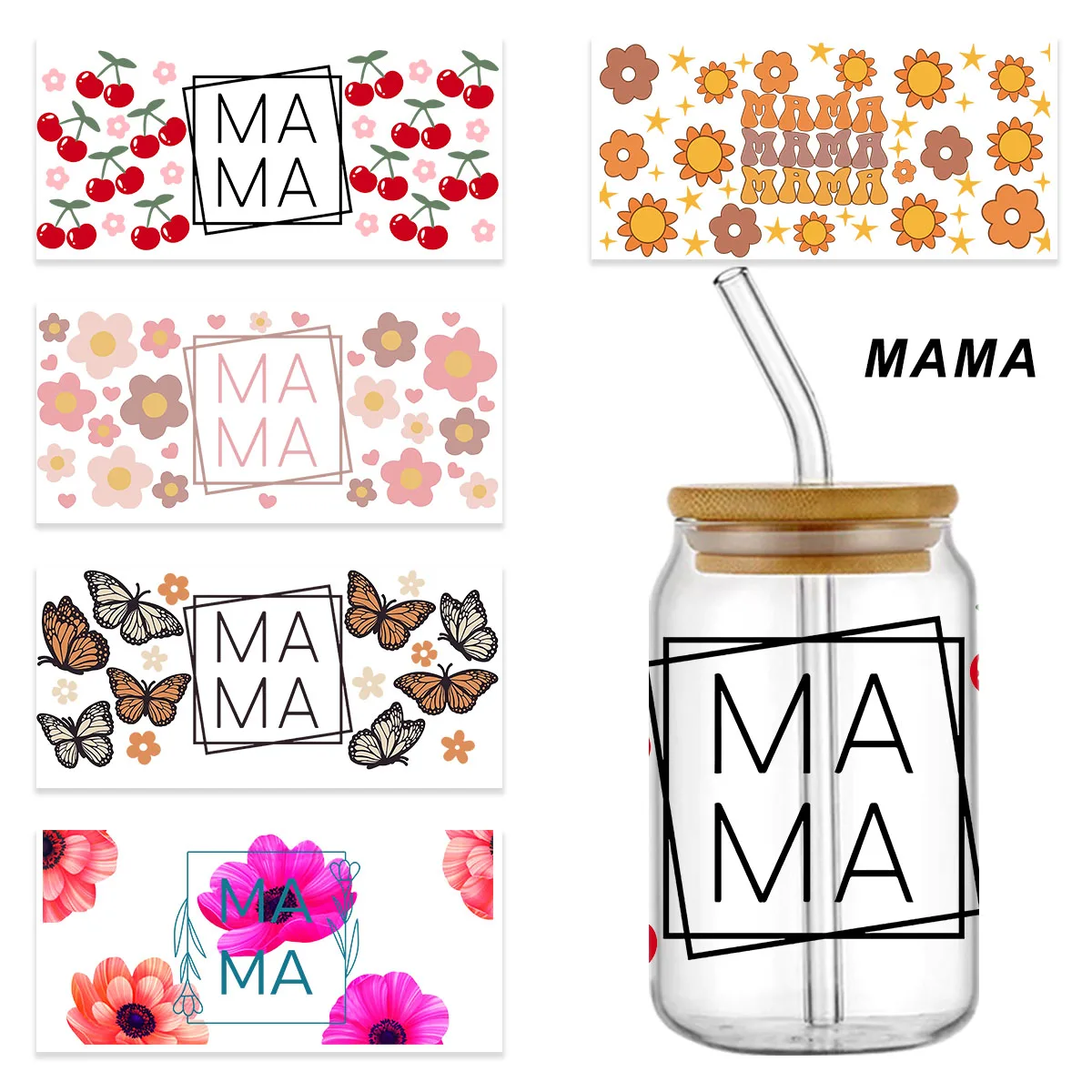 Mother's Day Hot Selling Design 3D Uv Dtf cup Sleeve Sticker For 16oz Cups Wrap Transfer Sticker Label