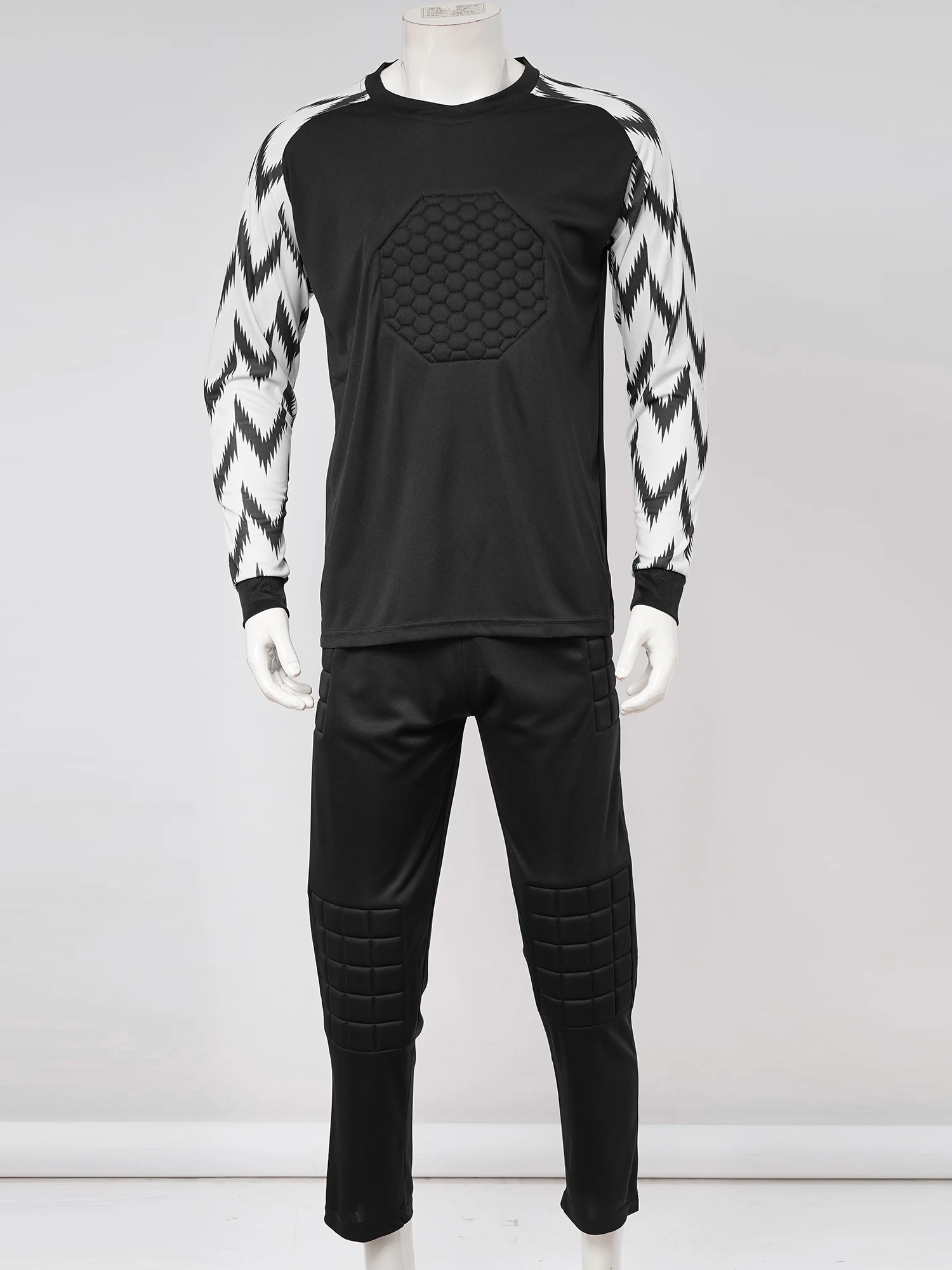 Teen Boys Soccer Goalkeeper Uniform Goalie Sport Suit Football Training Match Outfit Long Sleeve Protective Padded T-shirt Pants