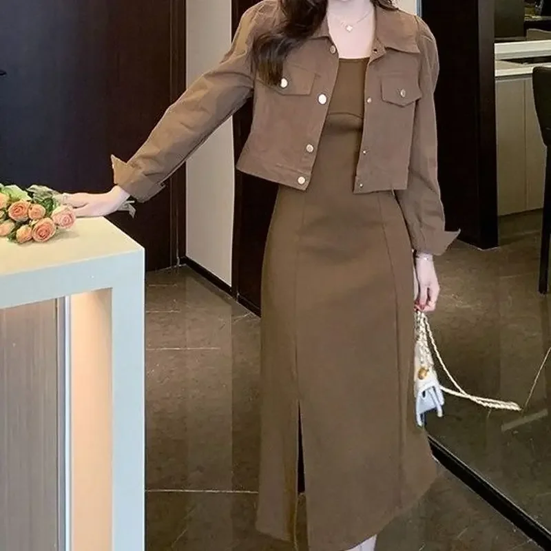 

Insozkdg Women Two-piece Set Black Vintage Office Lady Single Breasted Blazer Female Casual High Waist Dress Suit Blazer Dress