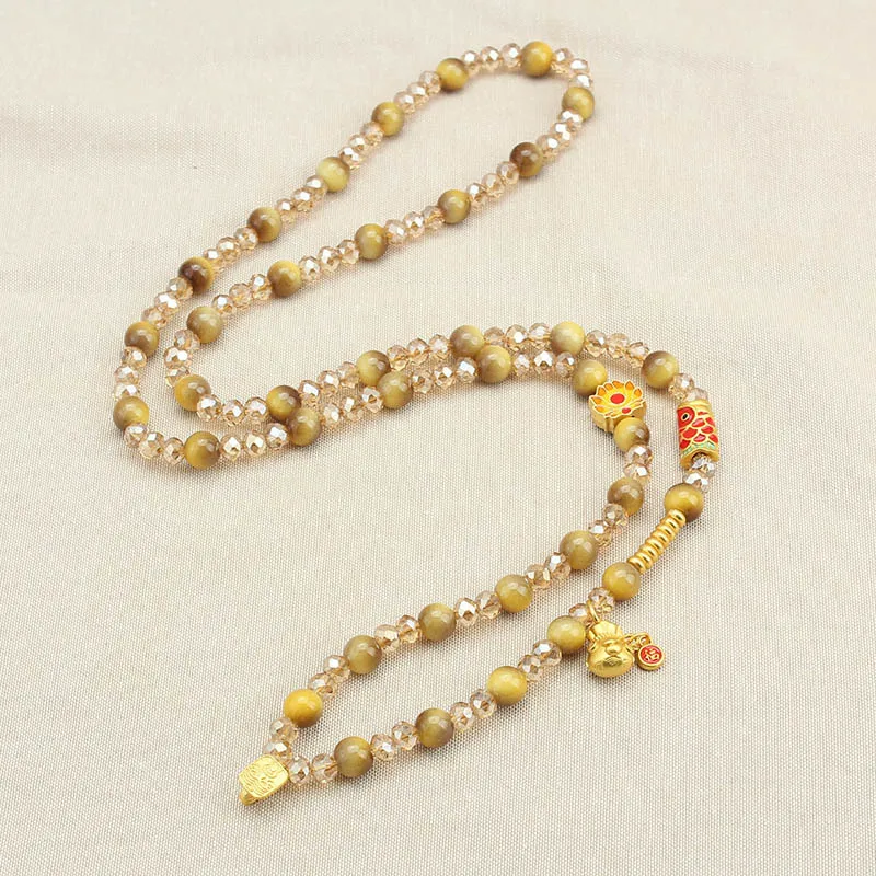 Kürbis Pullover Kette Nachahmung Tigerauge Stein Thangka Chaines Frau Persönlichkeit High-end-Gefühl Lange Halsketten Mode Schmuck – Detail 8