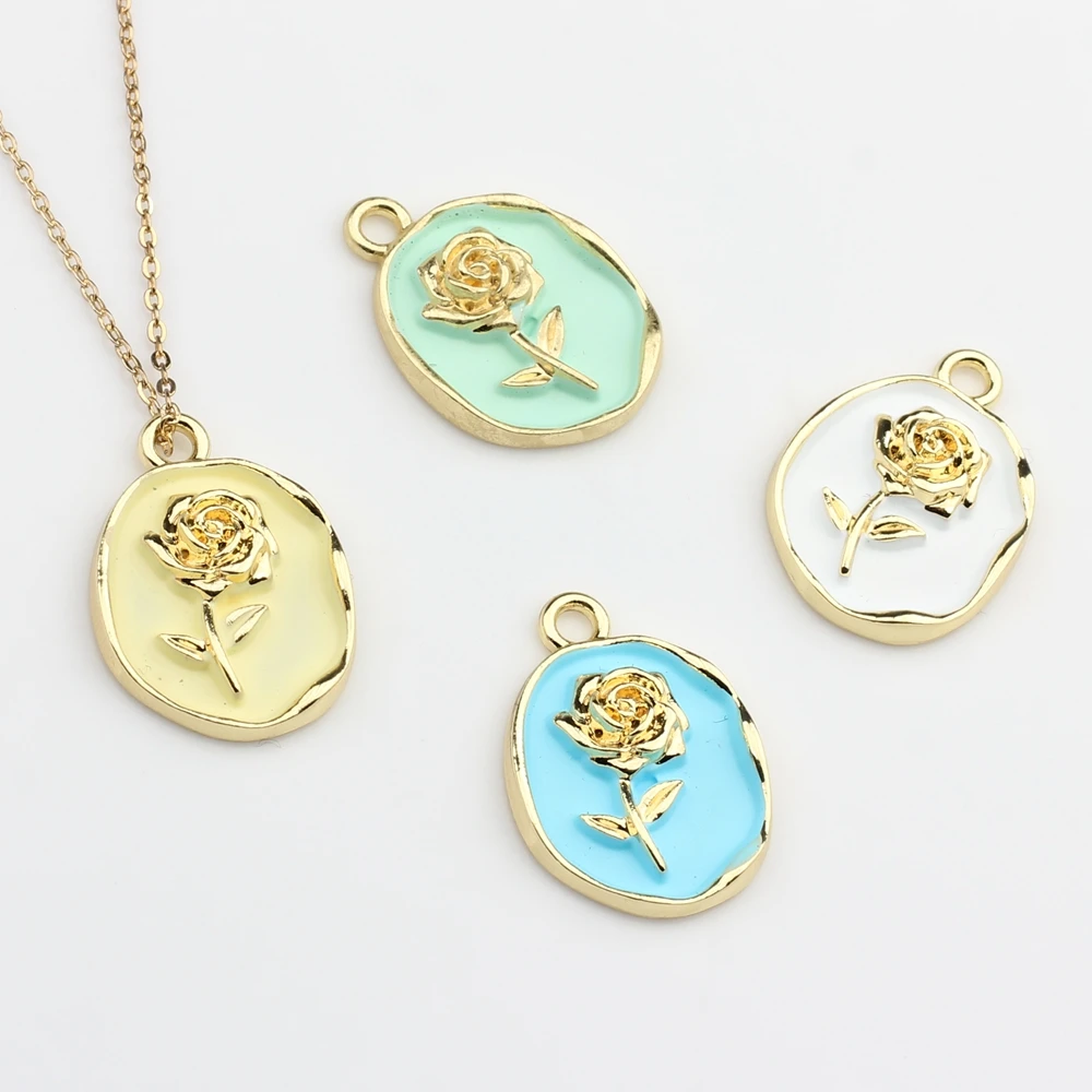 Zinc Alloy  Charms Pendant Rose Flowers Coin Charms 10pcs/lot For DIY Jewelry Making Finding Accessories