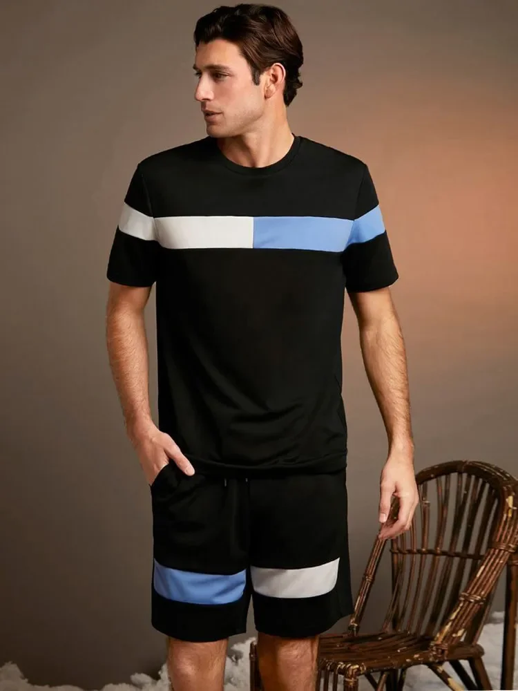 Traje informal de verano para hombre, pantalones cortos de playa al aire libre, camiseta de moda urbana, camiseta de manga corta cómoda de calle diaria, traje de pantalones cortos