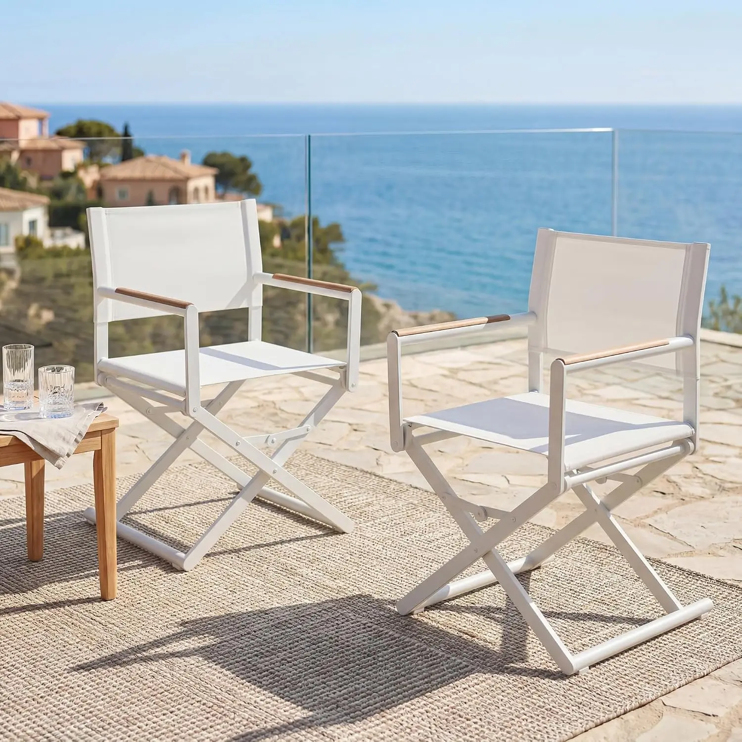Folding Directors Chairs Set, Extra Wide Outdoor Dining Seat With Armrests For Patio Lawn Deck Camping Garden, Portable Lightweight Furniture, Classic Style, Grey, Two Pieces