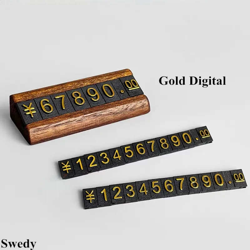 10 Sets / Box Mini Wood Combined Number Price Cube Tag Jewelry Adjustable Number Pricing Label Sign Holder Card Stand