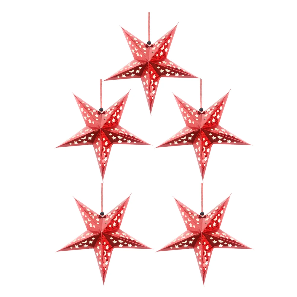 5PCS 30CM Shiny Ceiling Paper Star Lampshade Hanging Pentagram Ornament Party Home Decor for Wedding Christmas Red Golden Blue