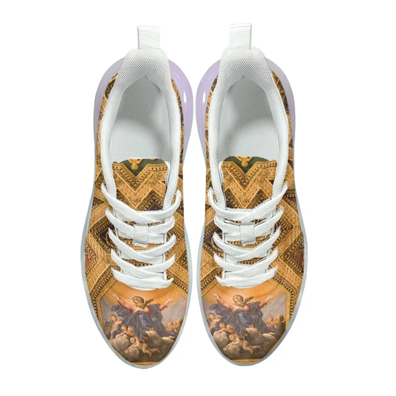 WHERESART Luxury Women Cushion Shoes Summer Retro Gold Painting Print 2023 New Trend Woman Sneakers Breathable Tennis Zapatillas