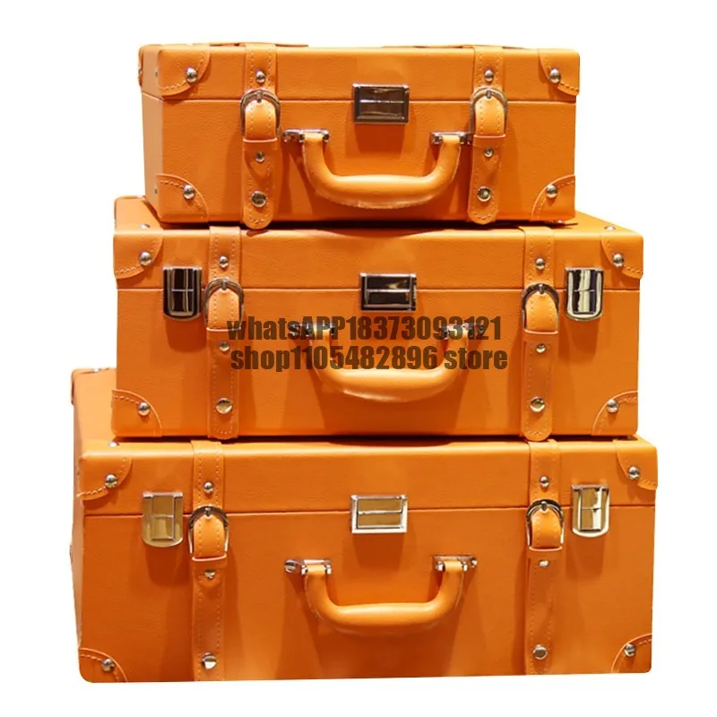 Orange leather suitcase cloakroom model room storage box model room storage finishing box window display ornament
