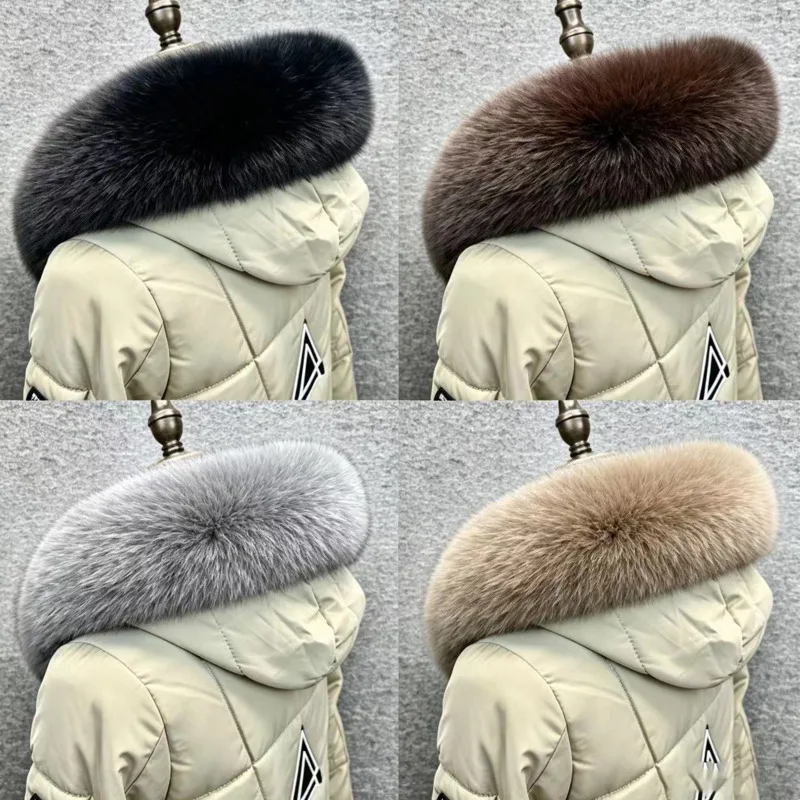 

Fox Fur Collar Real Fur Hat Trim Neck Warmer Scarves Women Coat Jacket Fur Collar Hood Decor Fur Trims Luxury Thick Fur Shawl