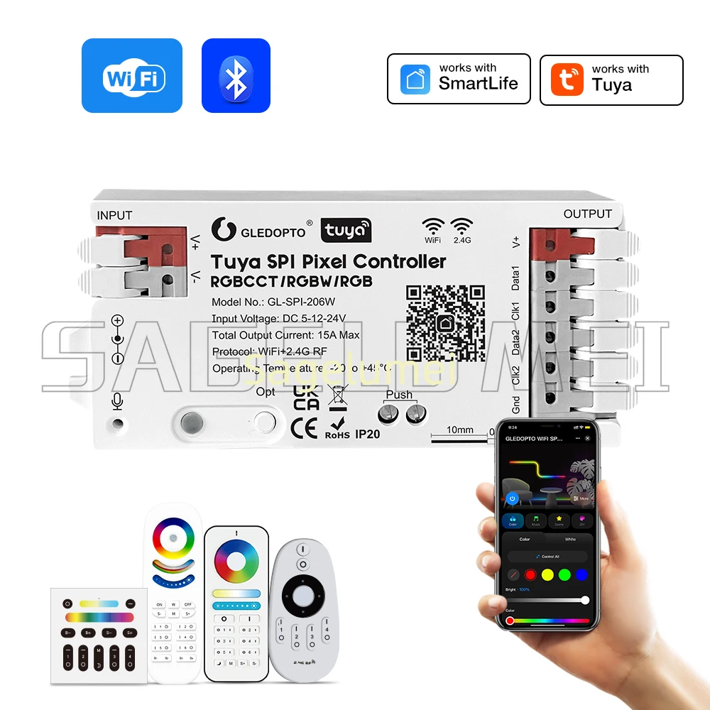 WiFi Tuya SPI Digital Pixel LED Controller Smart Life App Control GLEDOPTO WS2811 TM1814B TM1934A SK6812 WS2801 WS2805 UCS2904B
