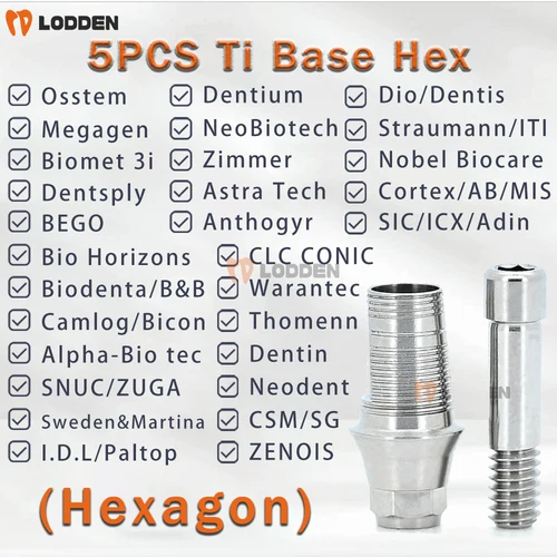 Base hexagonal Dental Ti de 5 uds para Osstem/Dentium/DIO/Megagen/NeoBiotech/Straumann/Nobel Biocar/Zimmer/Biomet3i con biblioteca EXO 3 Shape