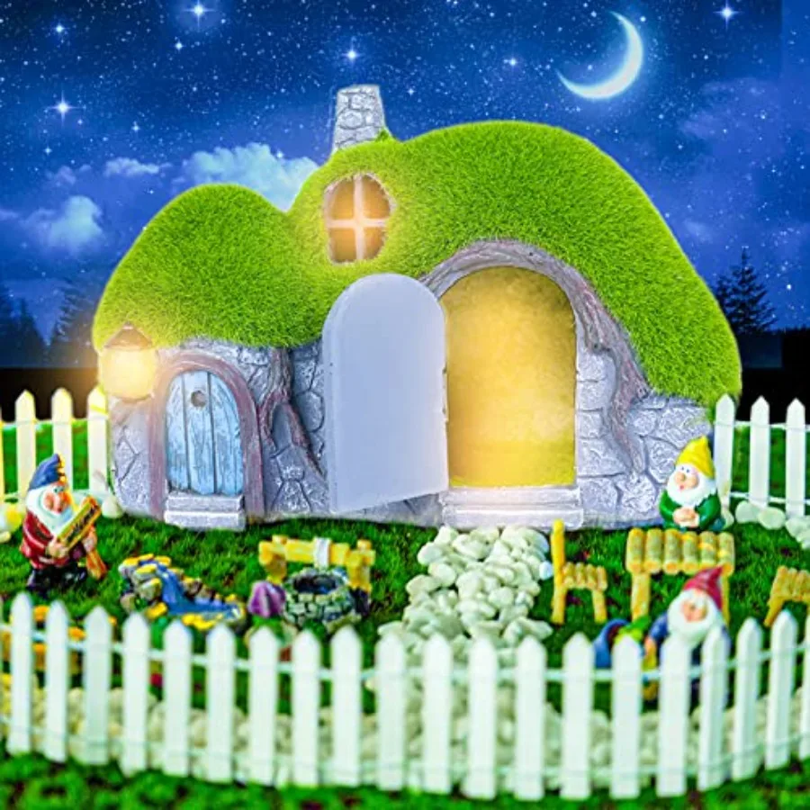 

Garden Statues Outdoor Decor - Fairy House with Waterproof Solar Lights Resin Figurines for Yard Lawn Porch Outside Ornament or