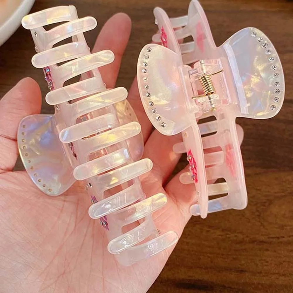 

Contrast Color Snowflake Shark Clip Elegant Korean Style Iridescent Hair Claw Rhinestone Waterproof Acrylic Hair Claw Headwear