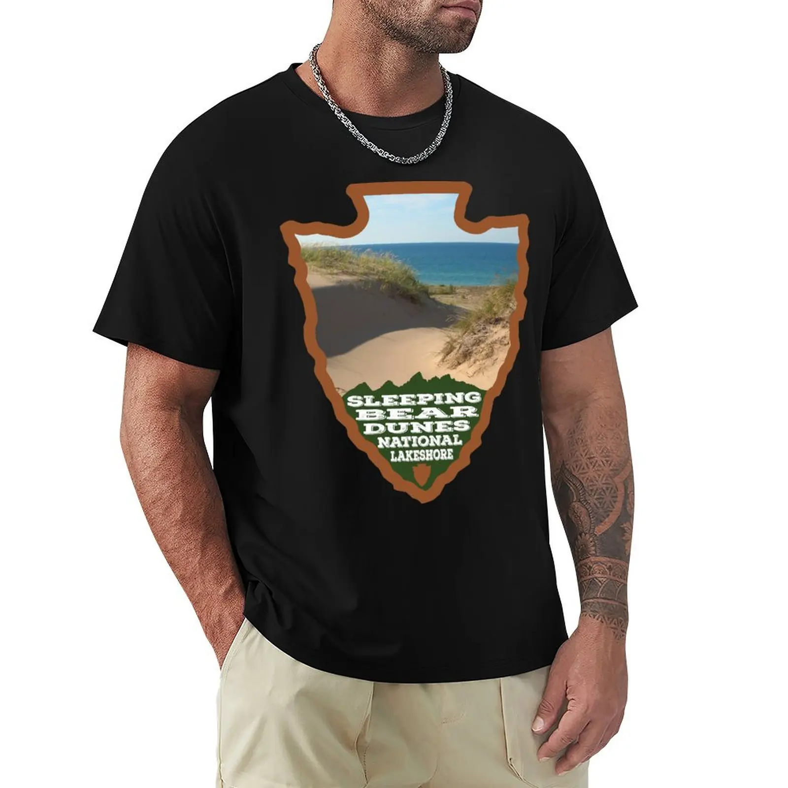 Sleeping Bear Dunes National Lakeshore arrowhead T-Shirt Vintage Print Crew Neck Tee