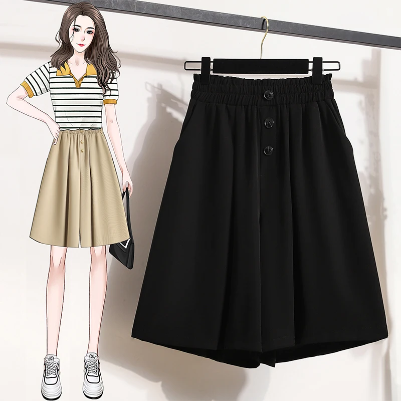 

plus Size Women's High Waist Slimming Ice Silk Suit Shorts Casual Thin Five-Quarter Pants Belly Covering Loose Fit Summer Wear