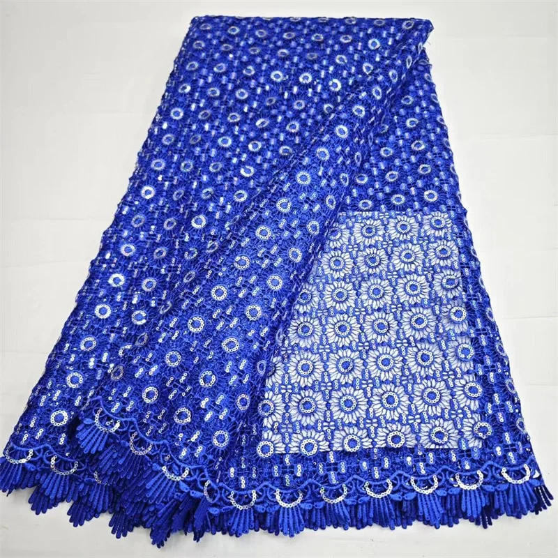 2025 Blue African Milk Silk Cord Lace Fabric, Water Soluble,Sequins Nigerian Guipure Cord Lace for Sewing, High Quality