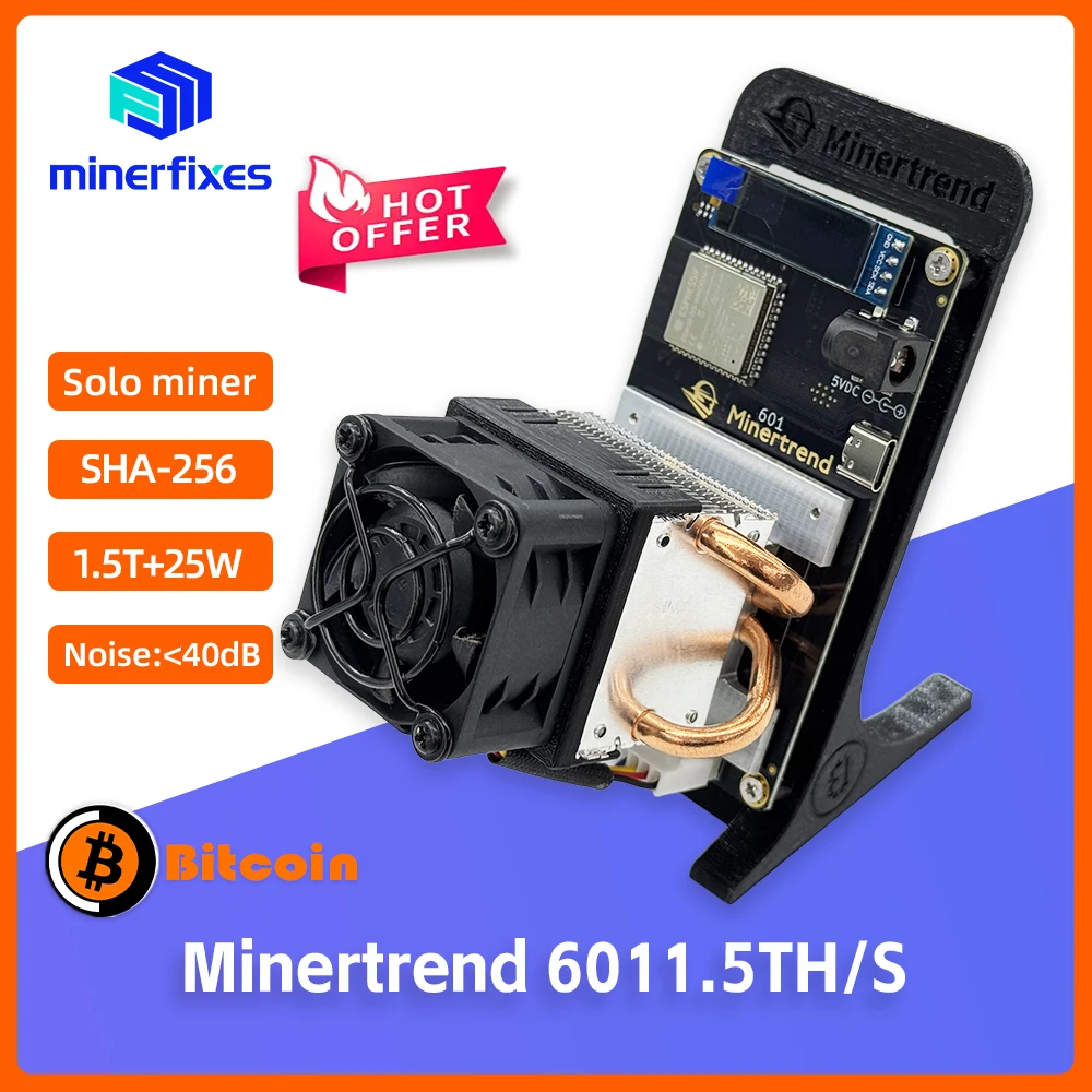 Minerfixes Bitaxe Gamma 601 Upgraded 1.2~1.5TH/s Bitcoin Crypto Miner SHA256 ASIC 20W Ultra Low Power Silent Solo Mining Machine