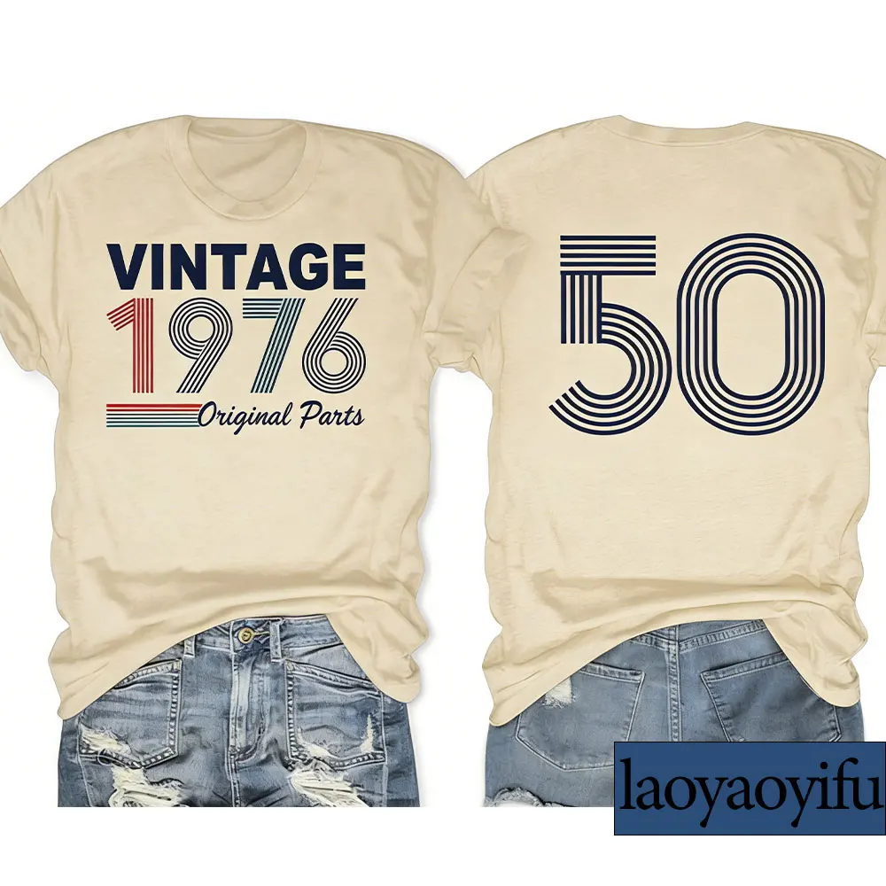 50th 60th Birthday Gift for Women Vintage 1976 1966 Cotton Tshirt Birthday Party Tee Graphic Short Sleeve Tops The Gift for Mom
