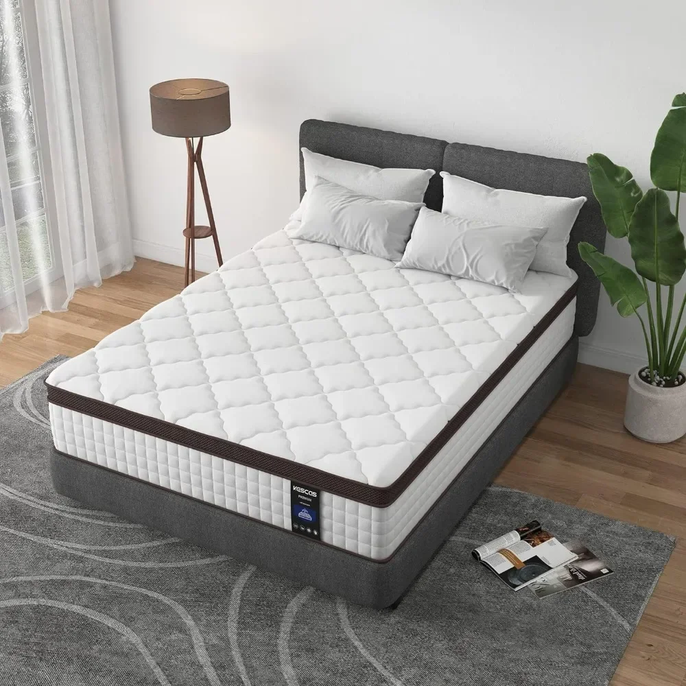 Matelas Hybride en Mousse à Mémoire de Forme, 10 Pouces, avec Ressorts Intérieurs de Poche, pour Isolation de Mouvement et Pression, Moyen et Optimiste, Livraison Gratuite